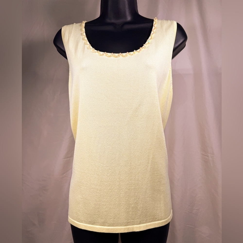 Bob Mackie blouse sz:XL yellow beaded neck Feminine‎ Summer 80s Glam 90s